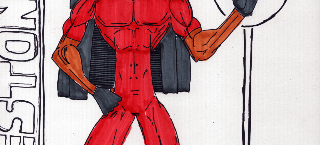 Design prototype of Firestone Action Figure with red and black color option